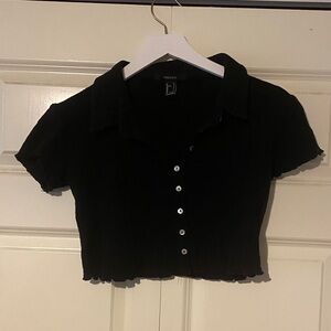 Black Button-Up Crop Top